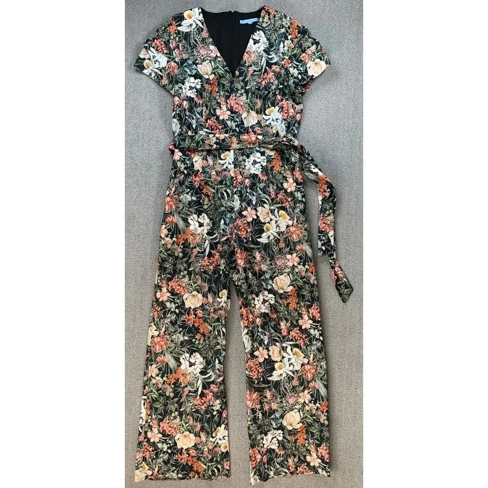 Antonio Melani Jumpsuit Floral Lilli Print Belted Black Terra Size 14